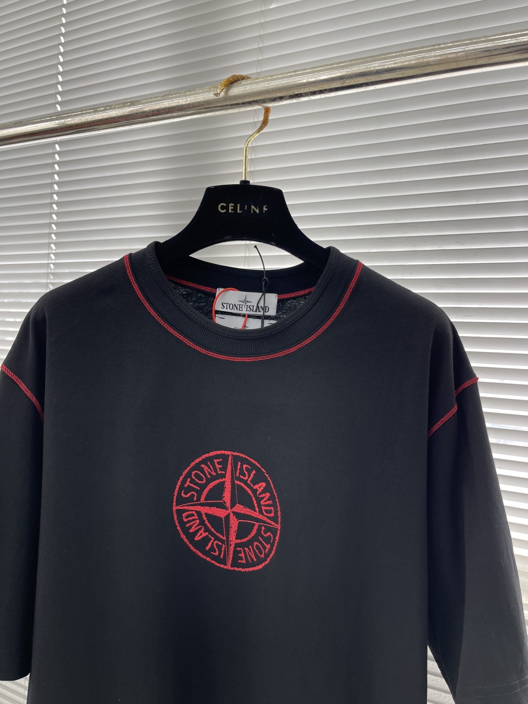 Stone Island Badge Embroidered Black Cotton Linen T-Shirt - Short Sleeve 2 cmp i1740994459904 41 0 6