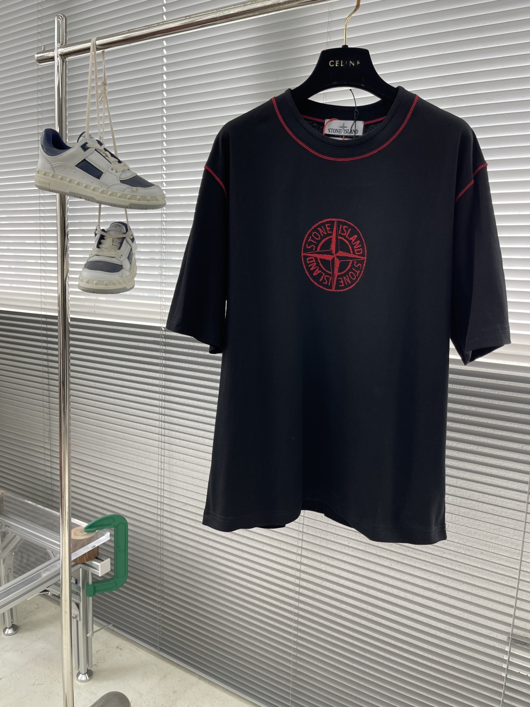 Stone Island Badge Embroidered Black Cotton Linen T-Shirt - Short Sleeve 1 cmp i1740994459943 5278 0 5
