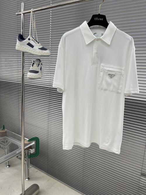 Prada Slim-Fit Stretch Cotton Polo Shirt with Nylon Pocket Detail 1 Prada Slim-Fit Stretch Cotton Polo Shirt with Nylon Pocket Detail