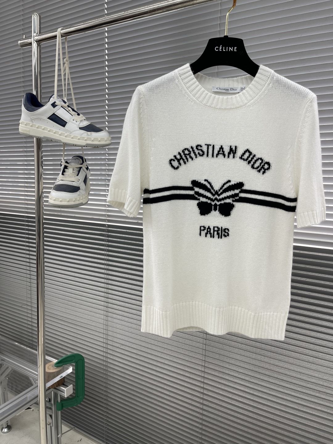 Dior White Cashmere Knit Top with Diorio Papillon Motif - Elegant & Stylish