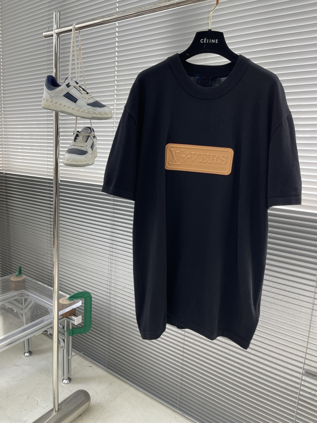 Louis Vuitton 25SS Black Cotton T-Shirt with Leather Patch Detail