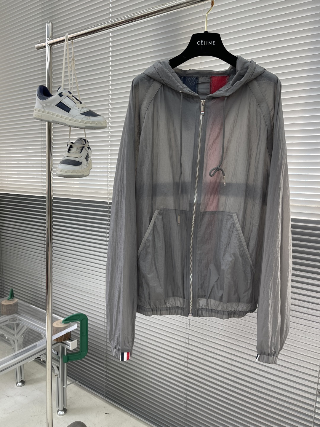 Thom Browne Back Stripe Sun Protection Hoodie Lightweight Nylon Jacket