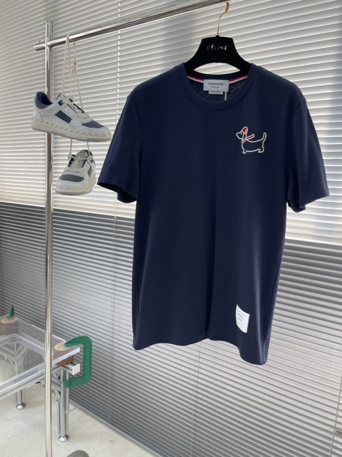 Thom Browne Men's Navy Cotton T-Shirt With Embroidered Dog 1 Thom Browne Men's Navy Cotton T-Shirt With Embroidered Dog