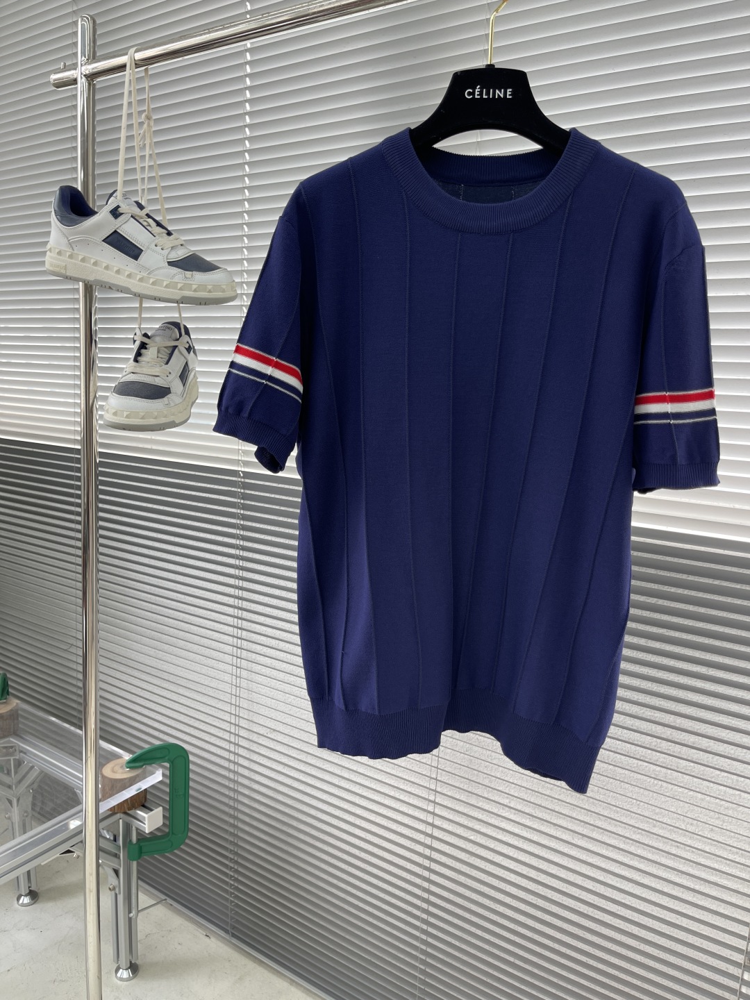 Striped Navy Short Sleeve T-Shirt With Sleeve Stripe Detail - Comfortable Fit 1 cmp i1741952677587 8521 0 6