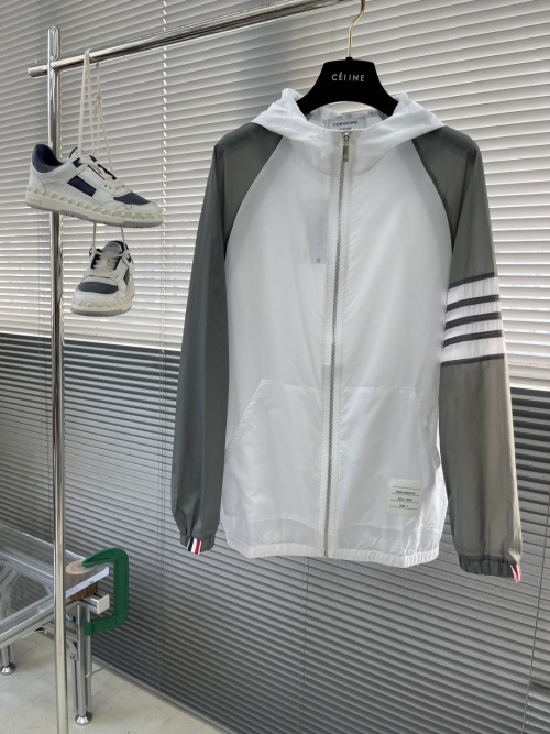 Thom Browne Spring Lightweight Nylon Hooded Jacket with Signature Stripe Detail 1 Thom Browne Spring Lightweight Nylon Hooded Jacket with Signature Stripe Detail