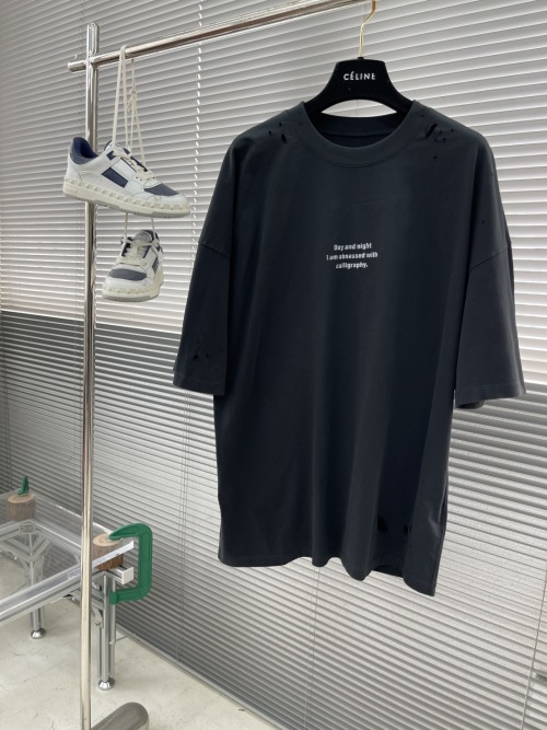 Celine Men's Almost Black Cotton T-Shirt with Calligraphy Print - New 2025 Collection 1 Celine Men's Almost Black Cotton T-Shirt with Calligraphy Print - New 2025 Collection