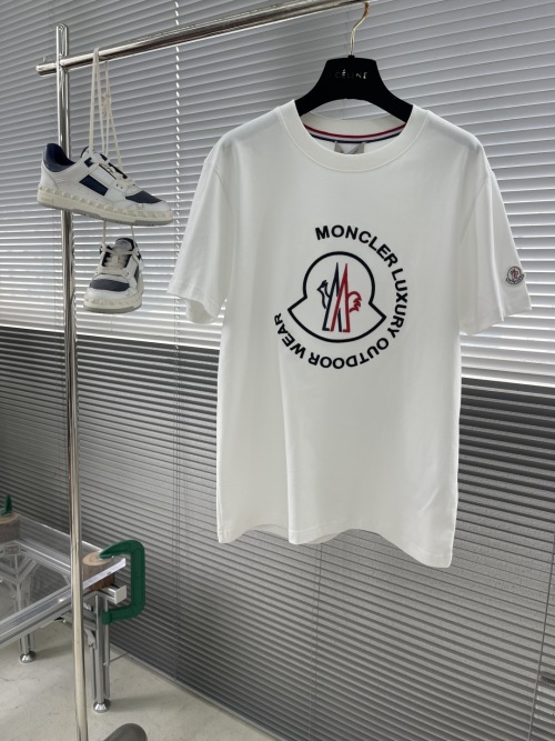 Moncler Men's White Cotton T-Shirt with Embroidered Logo, Casual Short Sleeve 1 Moncler Men's White Cotton T-Shirt with Embroidered Logo, Casual Short Sleeve
