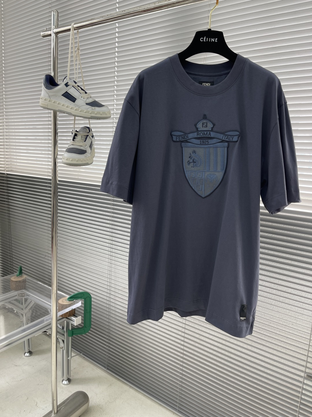 Fendi Men's Blue Cotton T-Shirt with Fendi Roma Italy Emblem