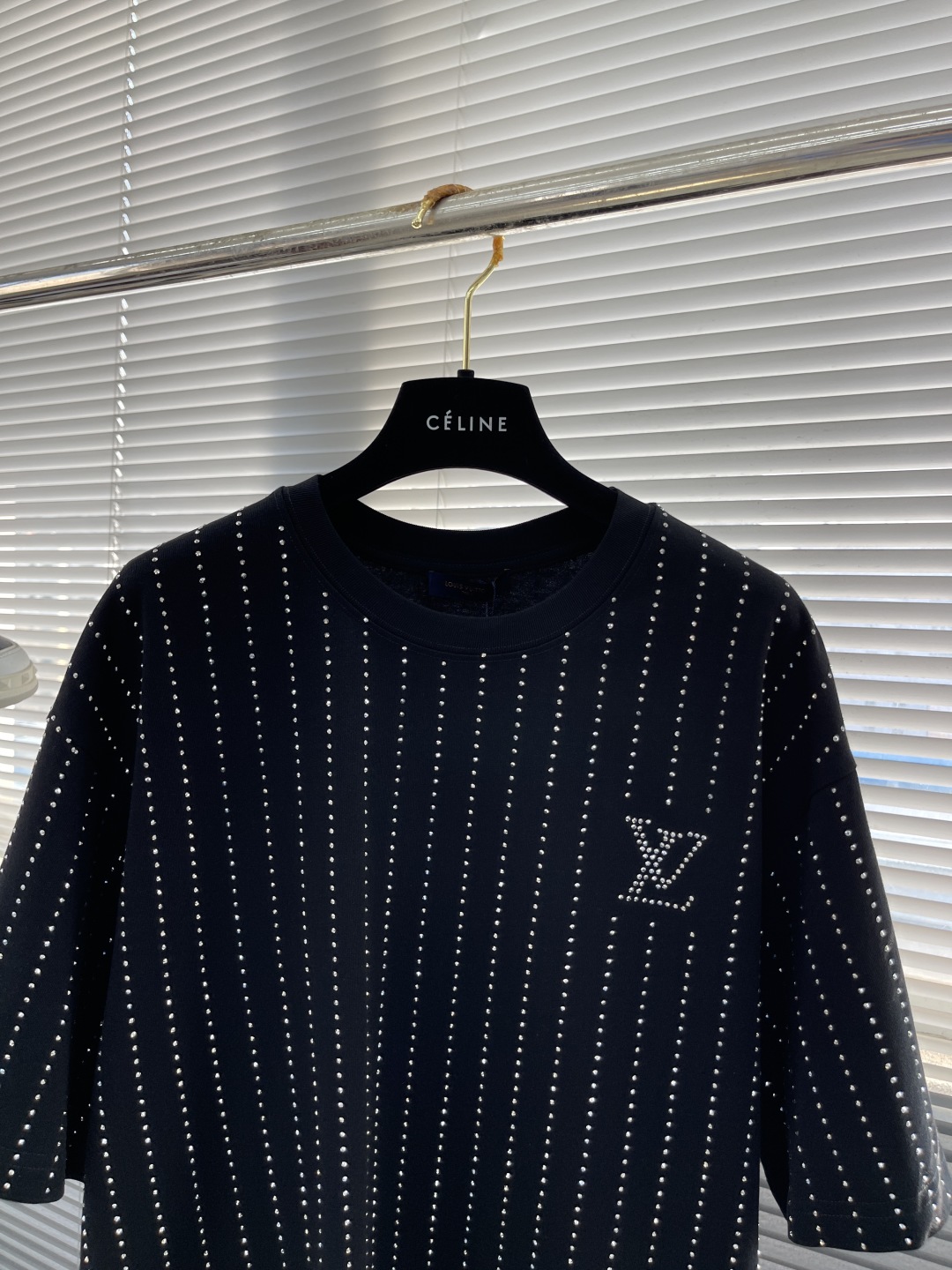 Louis Vuitton Men's Black Rhinestone Embellished T-Shirt, Round Neck, Short Sleeve 2 cmp i1742467549558 1572 0 6