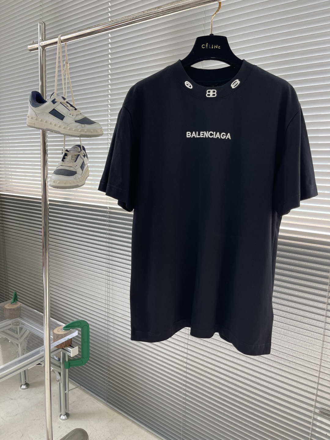 Balenciaga Men's Black Cotton T-Shirt with Embroidered Logo - Summer 2025