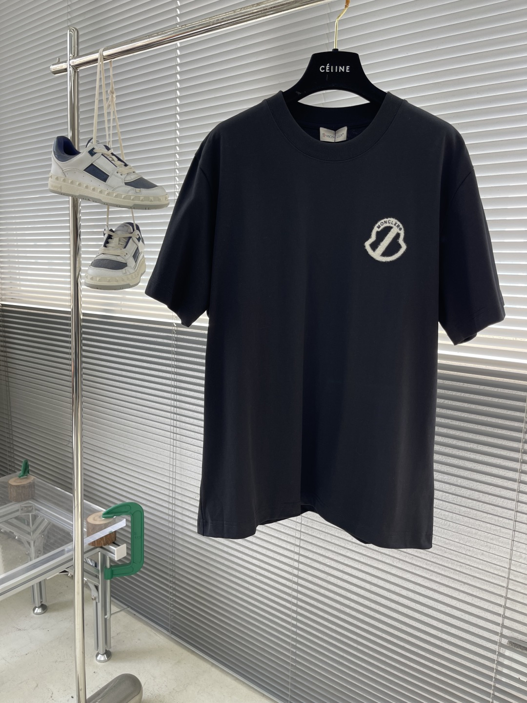 Moncler Men's Black Cotton T-Shirt with Embroidered Logo, Short Sleeve