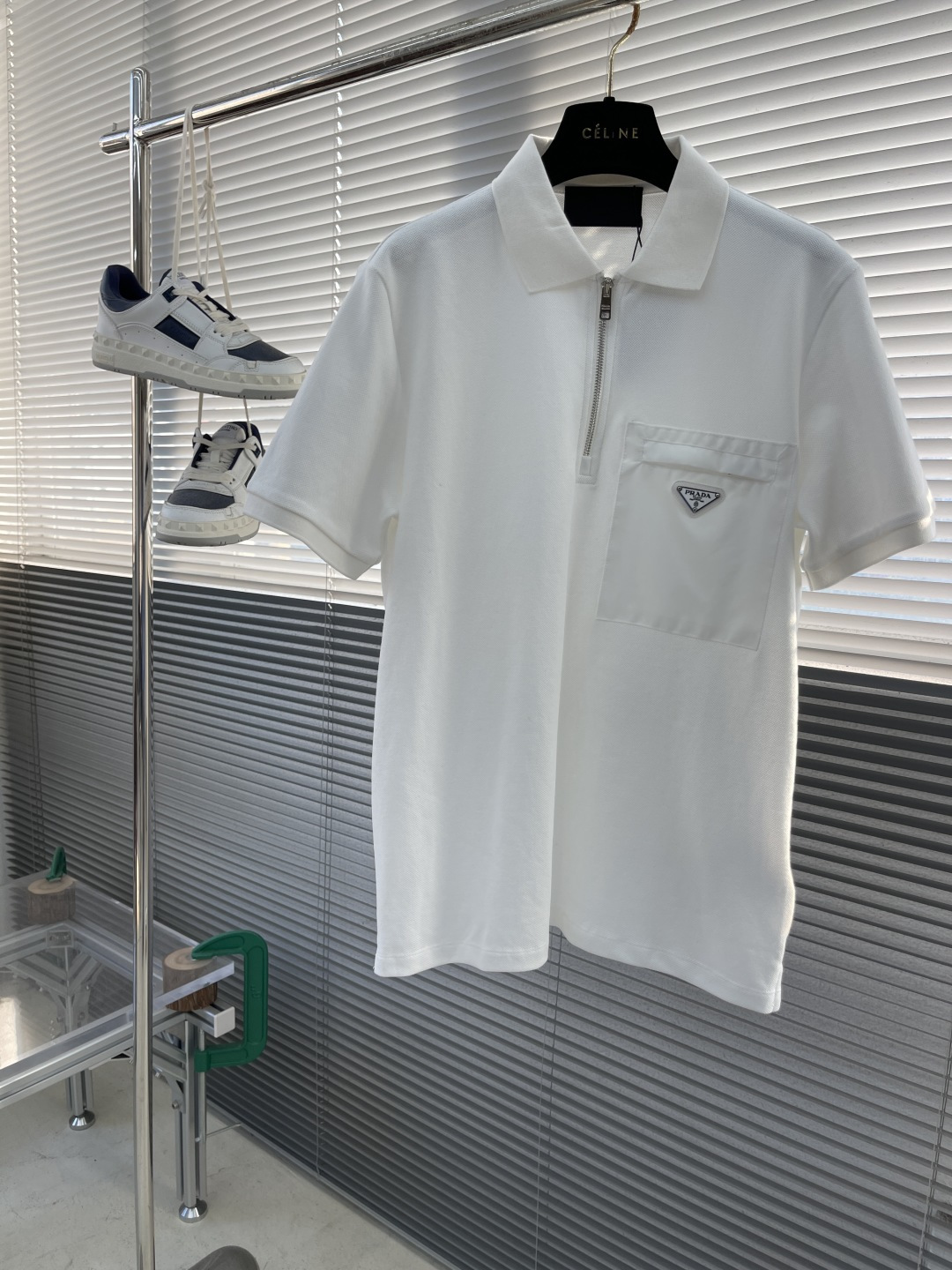 Prada Men's White Half-Zip Short Sleeve Polo Shirt Premium Piqué Cotton