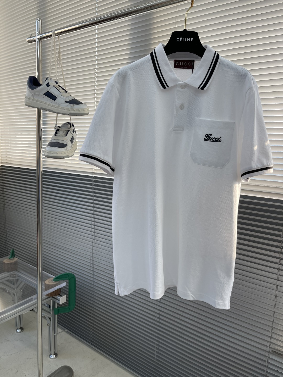 Gucci Men's White Cotton Piquet Polo Shirt with Black Trim, Regular Fit