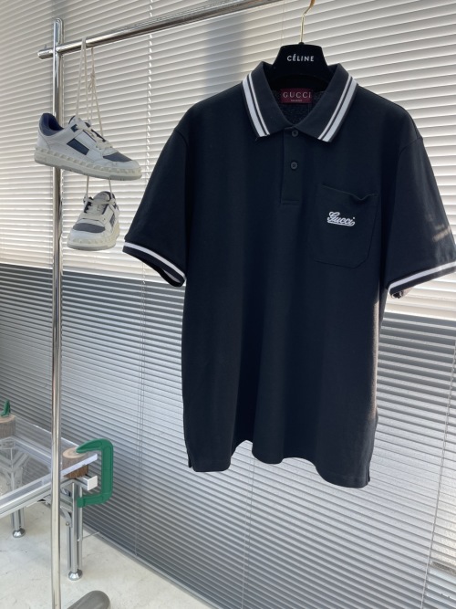 Gucci Men's Black Stretch Cotton Piqué Polo Shirt with Embroidered Logo 1 Gucci Men's Black Stretch Cotton Piqué Polo Shirt with Embroidered Logo