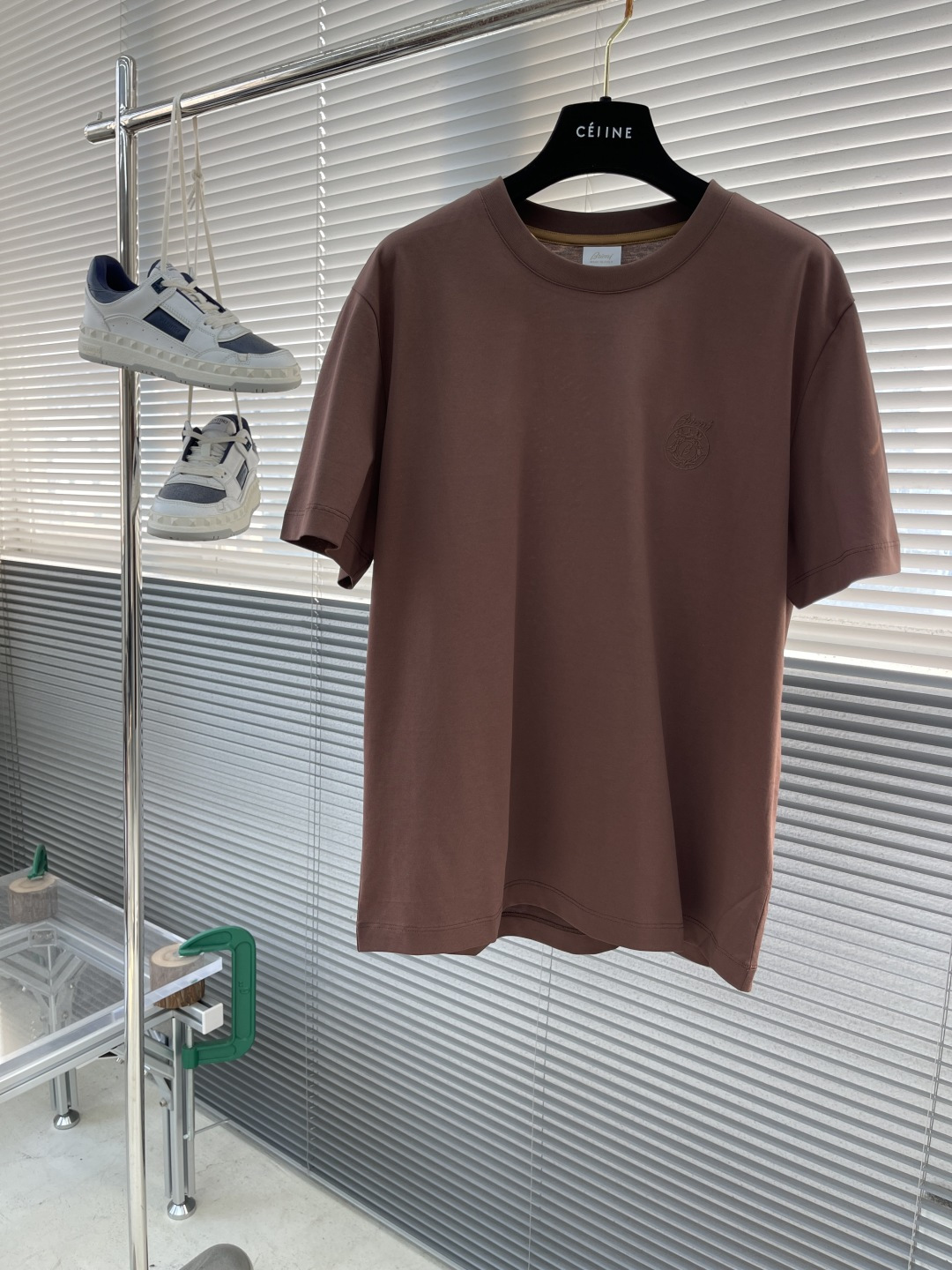 Celine Men's Brown Cotton Jersey T-Shirt - Stylish Round Neck Short Sleeve
