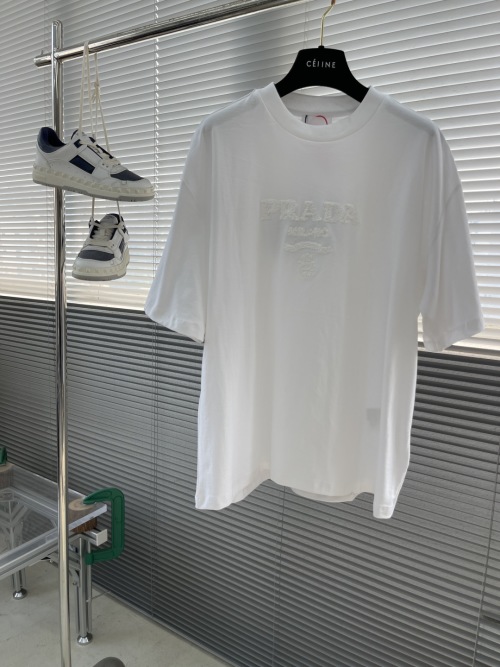 Prada Milano White Terry Embroidered Logo T-Shirt, Luxury Fabric, Unisex 1 Prada Milano White Terry Embroidered Logo T-Shirt, Luxury Fabric, Unisex