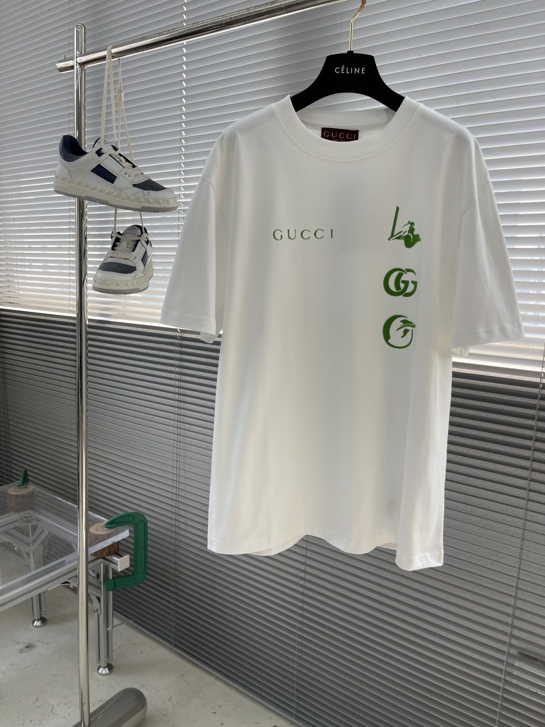 Gucci 25SS Printed Short-Sleeve T-Shirt with Fluorescent Green Accents