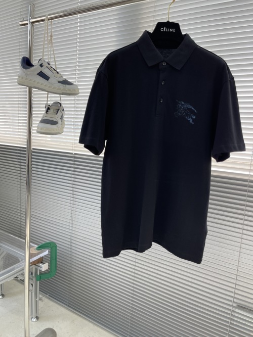 Burberry Men's 2025 Spring/Summer Black Cotton Polo Shirt with Burnout Logo 1 Burberry Men's 2025 Spring/Summer Black Cotton Polo Shirt with Burnout Logo