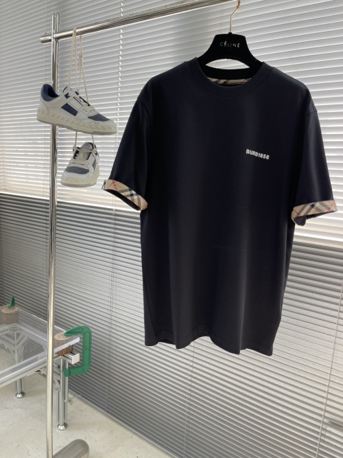 Burberry 1856 Logo Embroidered Cotton T-Shirt With Check Trim Detail 1 Burberry 1856 Logo Embroidered Cotton T-Shirt With Check Trim Detail
