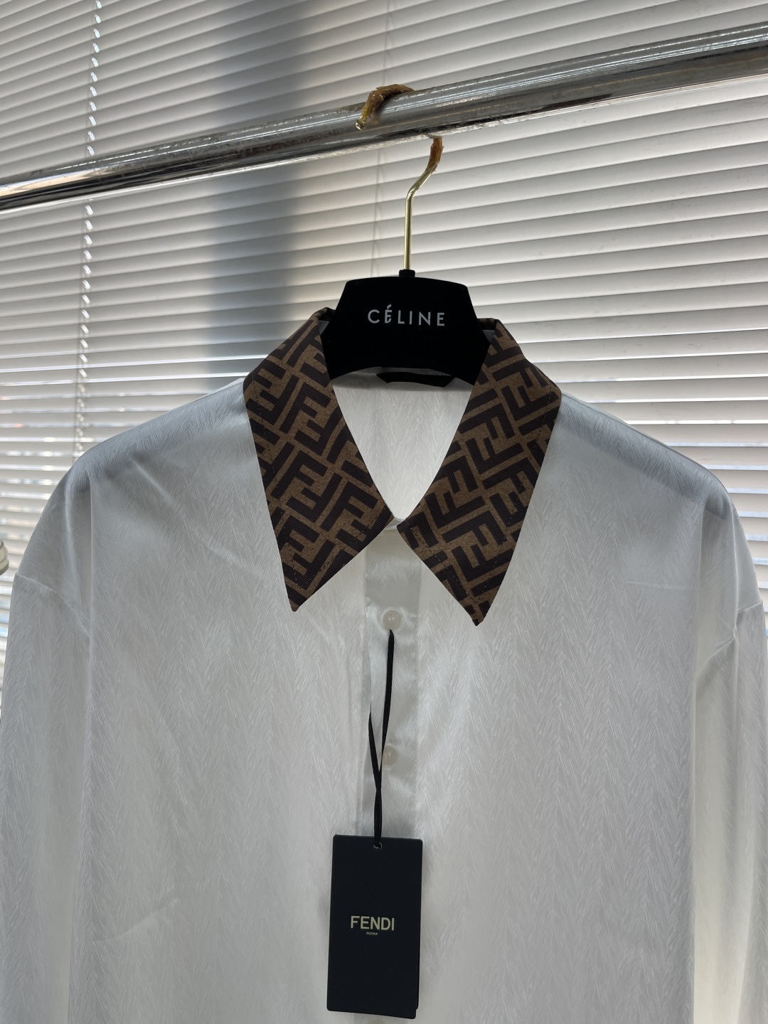 Fendi Men's White Shirt with FF Collar - Slim Fit, Long Sleeve, Modern Design 2 cmp i1742985325841 1707 0 6