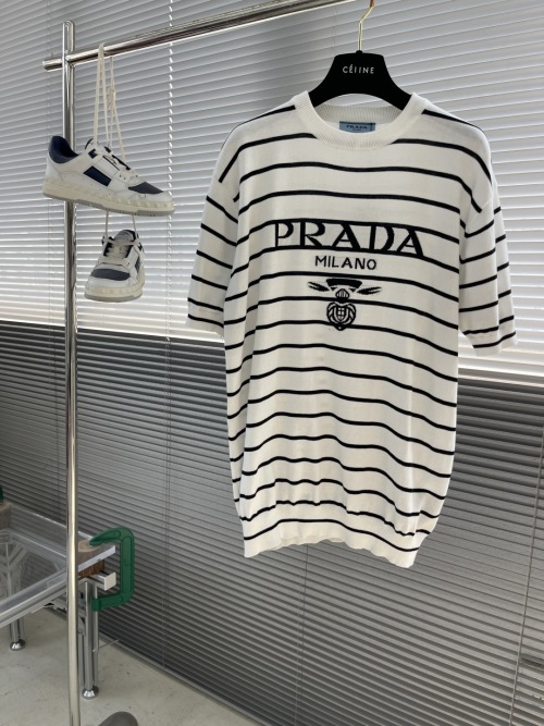 Prada Striped Knit Short Sleeve T-Shirt, Classic & Stylish, Casual Wear 1 Prada Striped Knit Short Sleeve T-Shirt, Classic & Stylish, Casual Wear