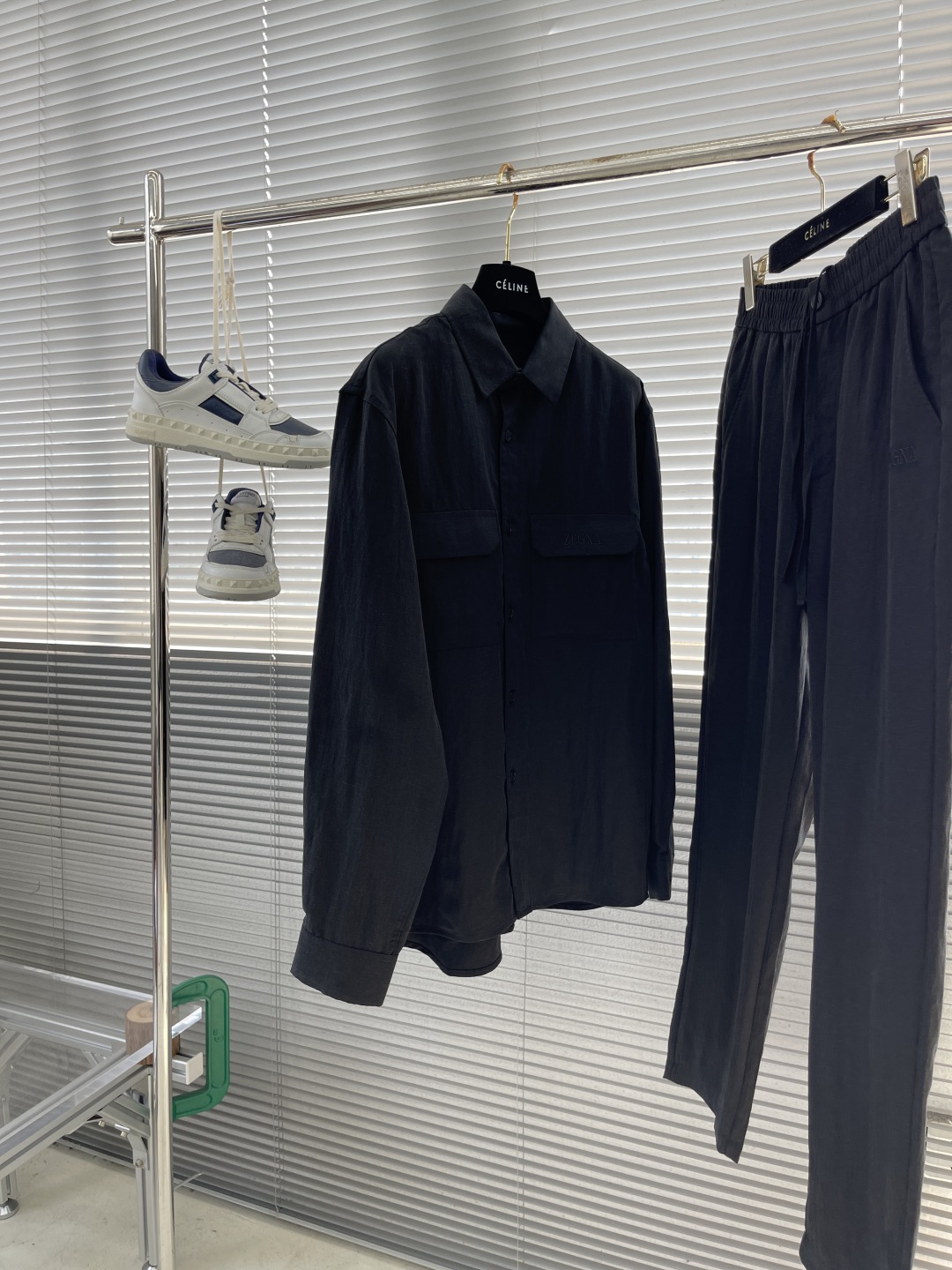ZEGN 25SS Cotton Linen Embroidered Set: Long Sleeve Shirt & Pants, Black 2 cmp i1743489350760 7554 0 7