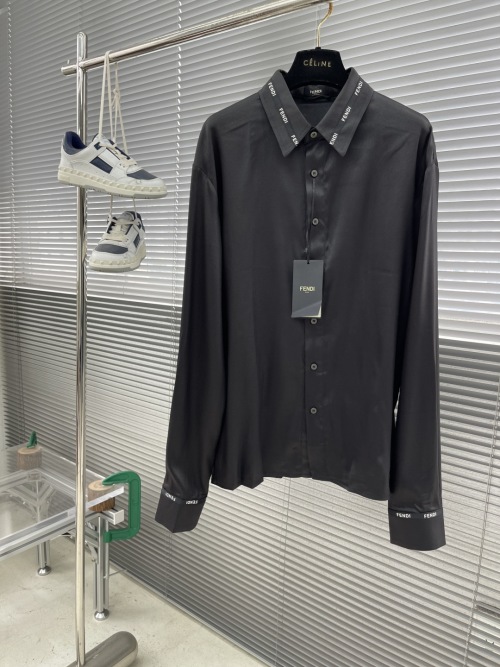 Fendi Men's Black Logo Trim Dress Shirt - Modern & Stylish 1 Fendi Men's Black Logo Trim Dress Shirt - Modern & Stylish