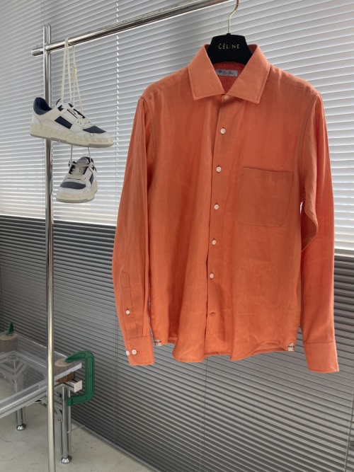 Loro Piana Linen Shirt, Summer Relaxed Fit, One-Piece Collar Design 1 Loro Piana Linen Shirt, Summer Relaxed Fit, One-Piece Collar Design