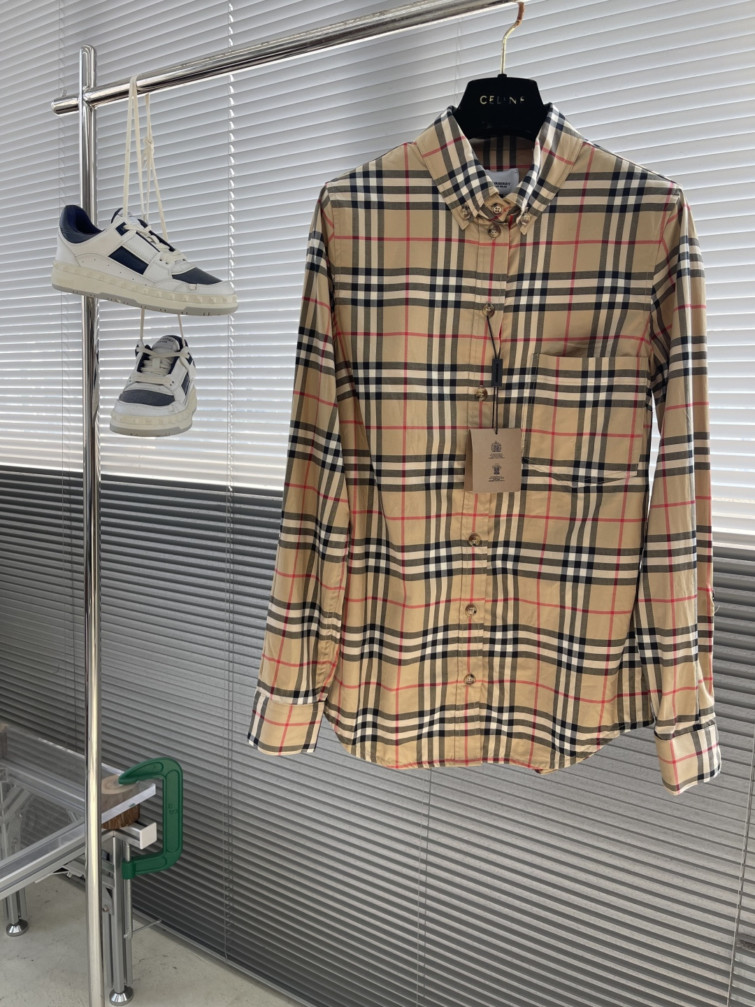 Burberry Women's Vintage Check Stretch Cotton Shirt with Signature Stripe Trim