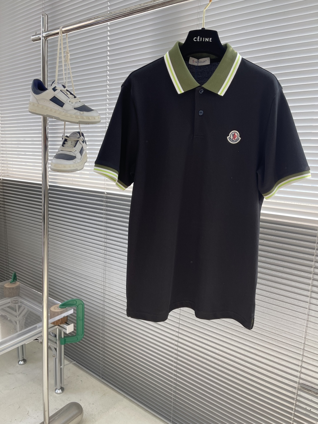 Moncler Men's Black Short Sleeve Polo Shirt with Embroidered Logo Badge