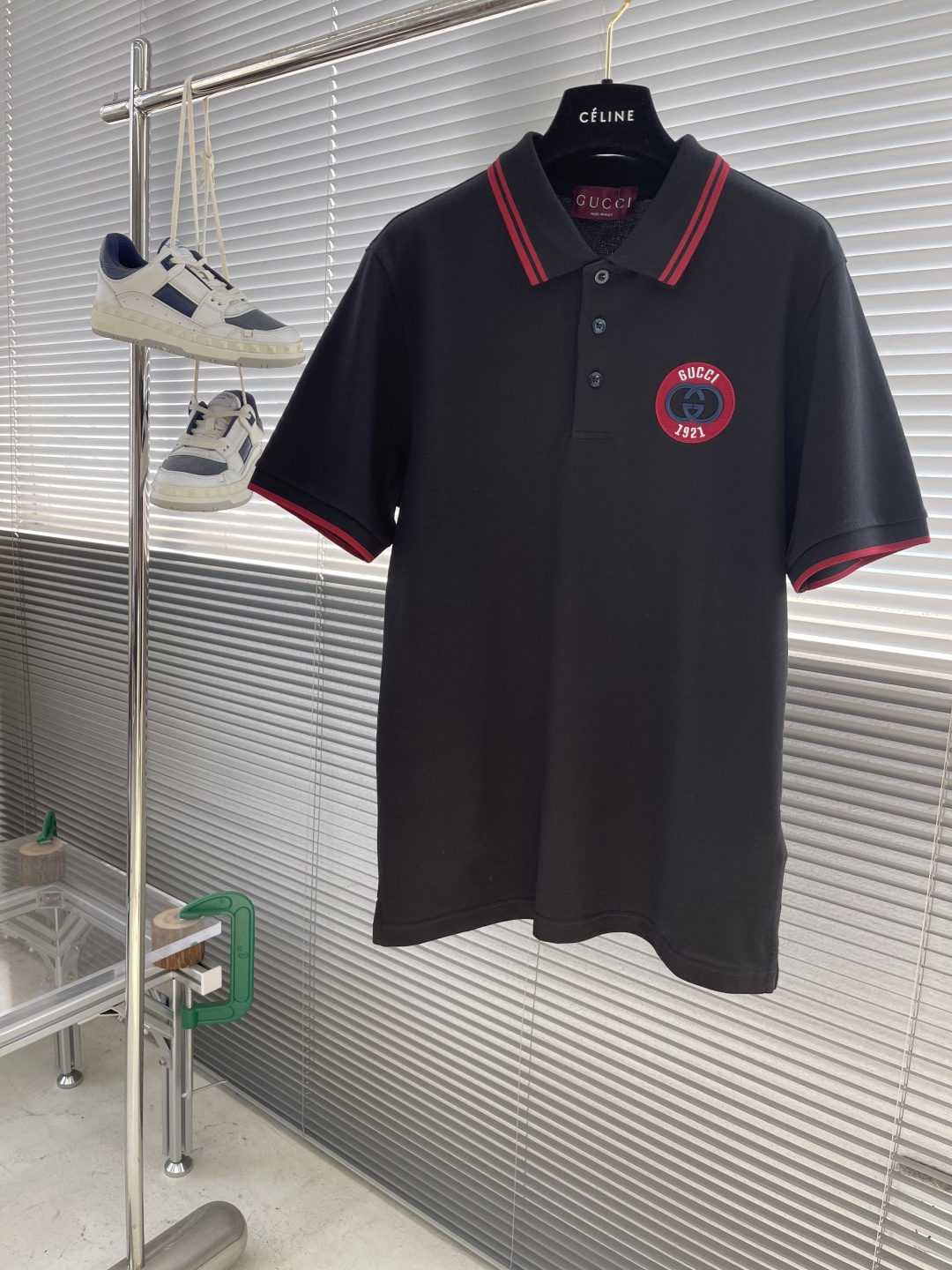 Gucci Men's Black Polo Shirt with GG Logo and Red Trim - Classic Fit
