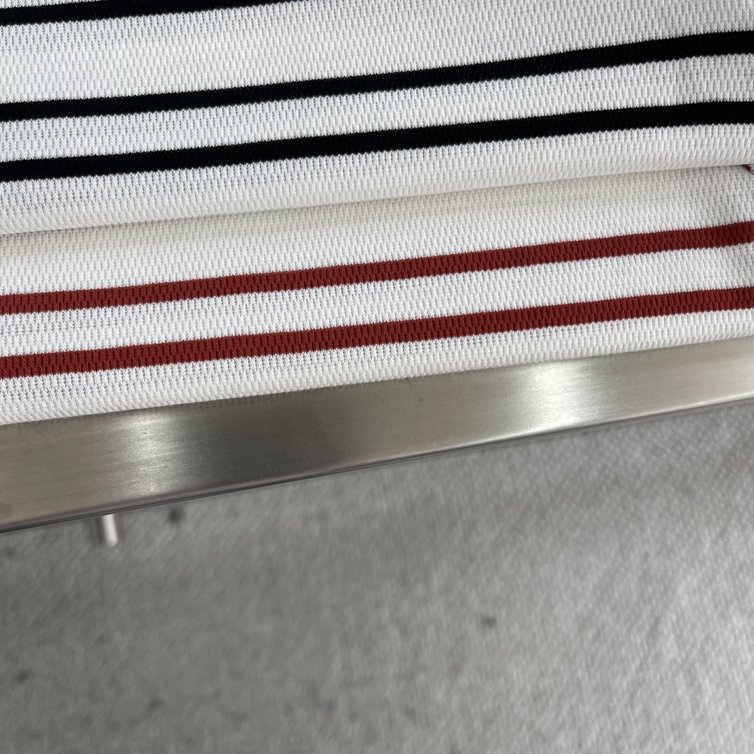Striped Knitted Polo Shirt - Short Sleeve, V Neck, Silk Blend - Celine Style 4 cmp i1743494367418 4179 0 1