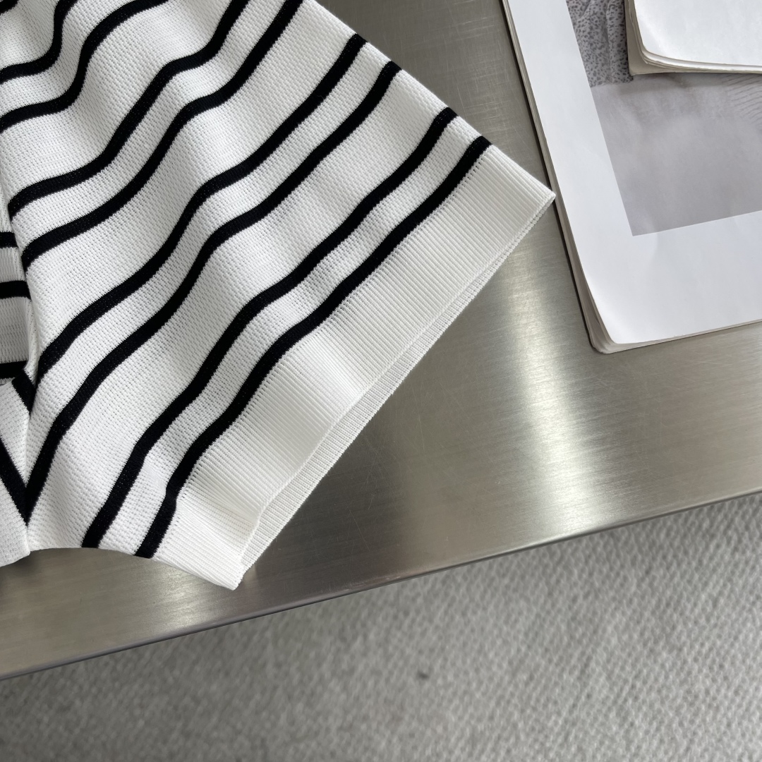 Striped Knitted Polo Shirt - Short Sleeve, V Neck, Silk Blend - Celine Style 5 cmp i1743494380124 2554 0 2