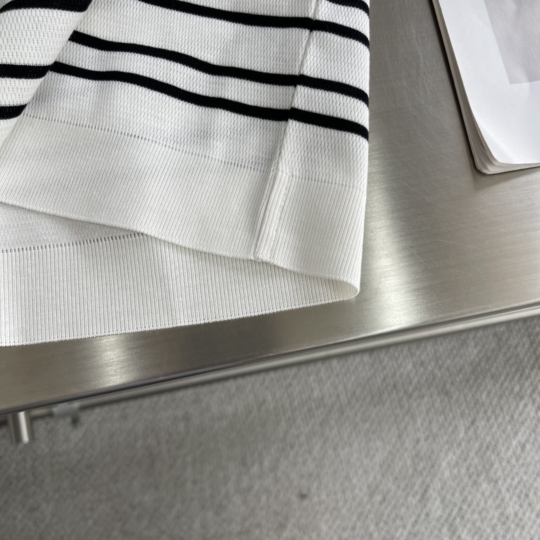 Striped Knitted Polo Shirt - Short Sleeve, V Neck, Silk Blend - Celine Style 6 cmp i1743494389377 9574 0 3