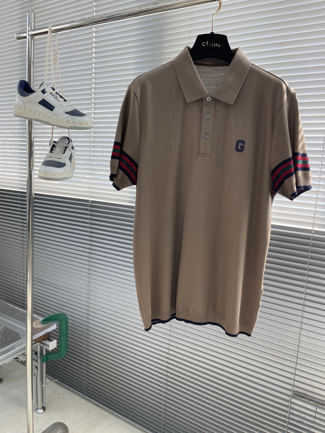 Gucci Men's Beige Knit Polo Shirt with Striped Sleeves - Classic Fit 1 cmp i1743500819883 2859 0 5