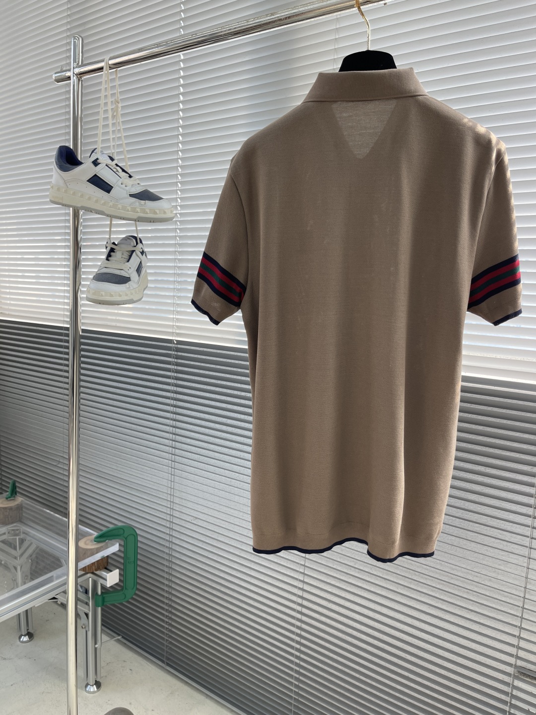 Gucci Men's Beige Knit Polo Shirt with Striped Sleeves - Classic Fit 8 cmp i1743500819884 5811 0 7