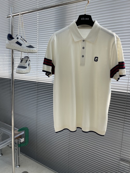 Gucci Men's Knitted Polo Shirt Short Sleeve Lapel with Embossed Logo 1 Gucci Men's Knitted Polo Shirt Short Sleeve Lapel with Embossed Logo