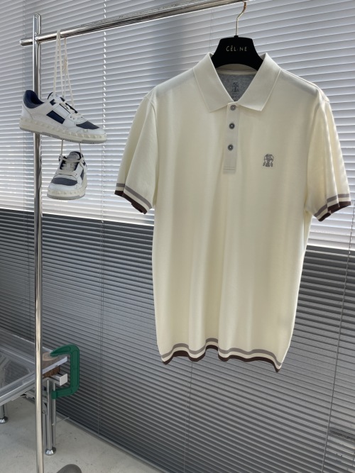 Brunello Cucinelli Men's Polo Shirt Silk Blend Knit Short Sleeve Ivory 1 Brunello Cucinelli Men's Polo Shirt Silk Blend Knit Short Sleeve Ivory