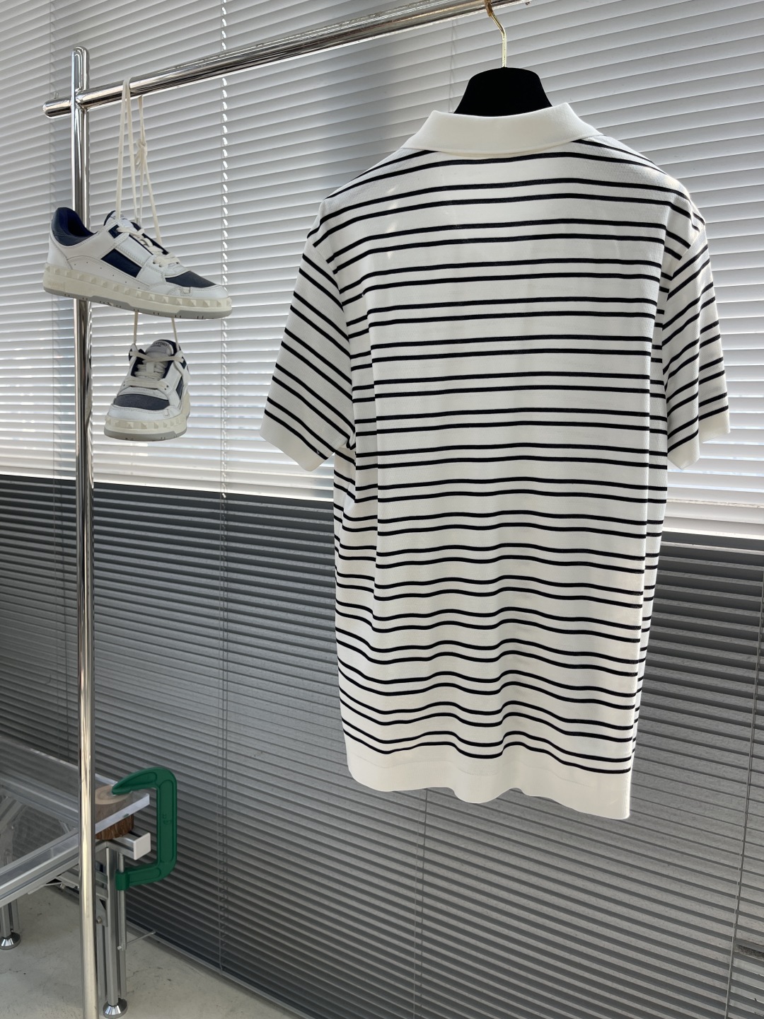 Striped Knitted Polo Shirt - Short Sleeve, V Neck, Silk Blend - Celine Style 8 cmp i1743500875627 3380 0 7