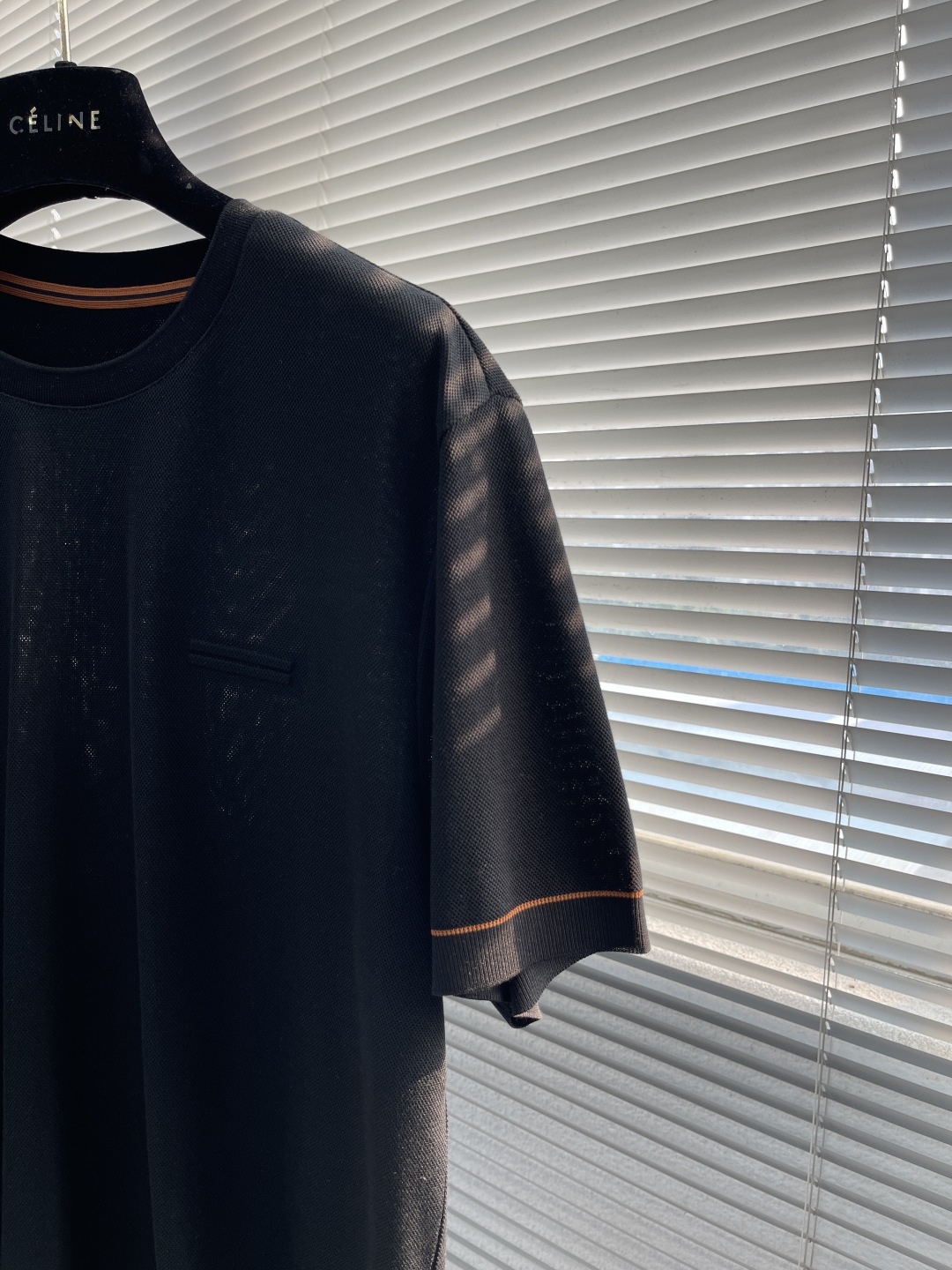 Celine Men's Black Short Sleeve Knit T-Shirt with Contrast Trim, Summer Essential 2 cmp i1743501098598 5558 0 6