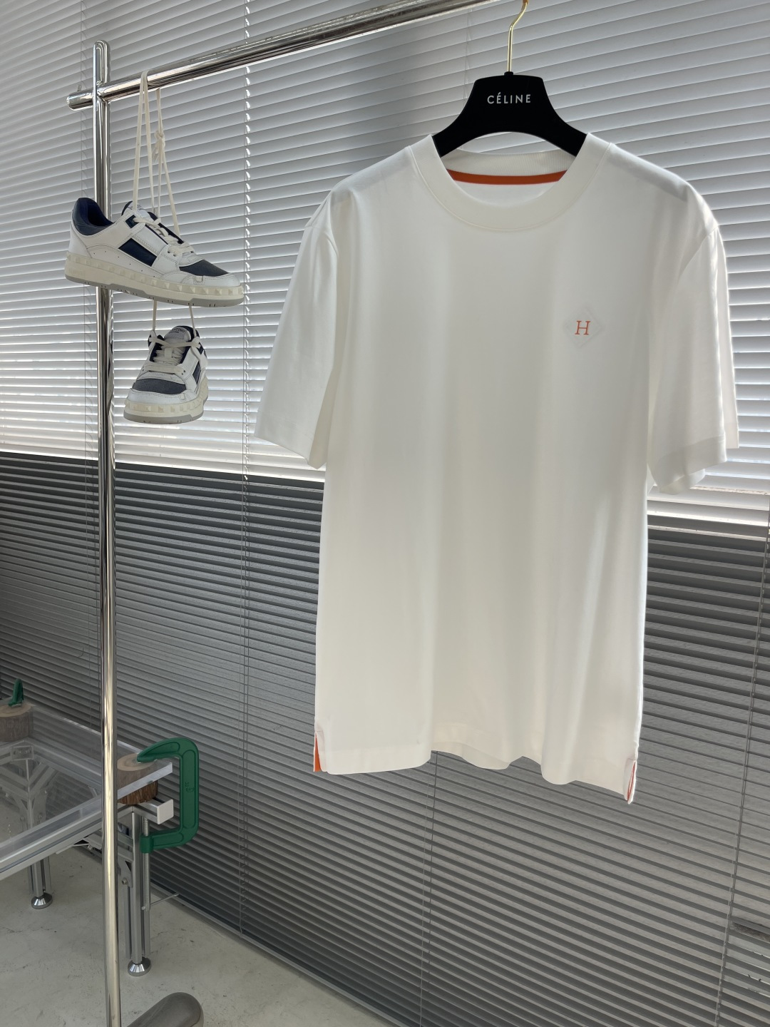 Hermes Men's White T-Shirt with Embroidered Logo - Classic and Comfortable