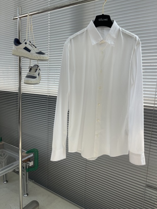 Celine Men's White Textured Dress Shirt, Long Sleeve, Button-Down 1 Celine Men's White Textured Dress Shirt, Long Sleeve, Button-Down