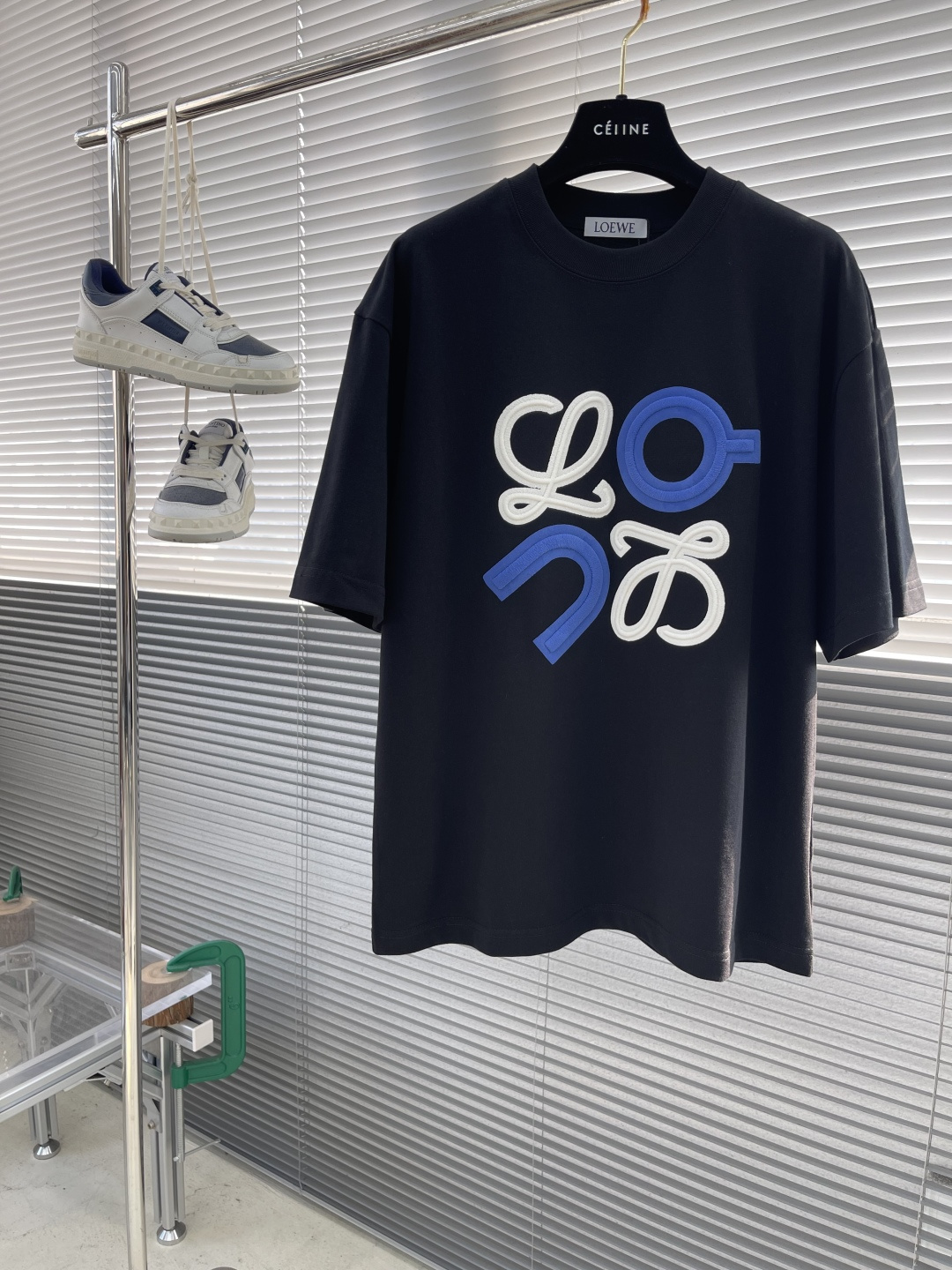 Loewe Men's Black Cotton T-Shirt with Blue/White Anagram Logo - Relaxed Fit