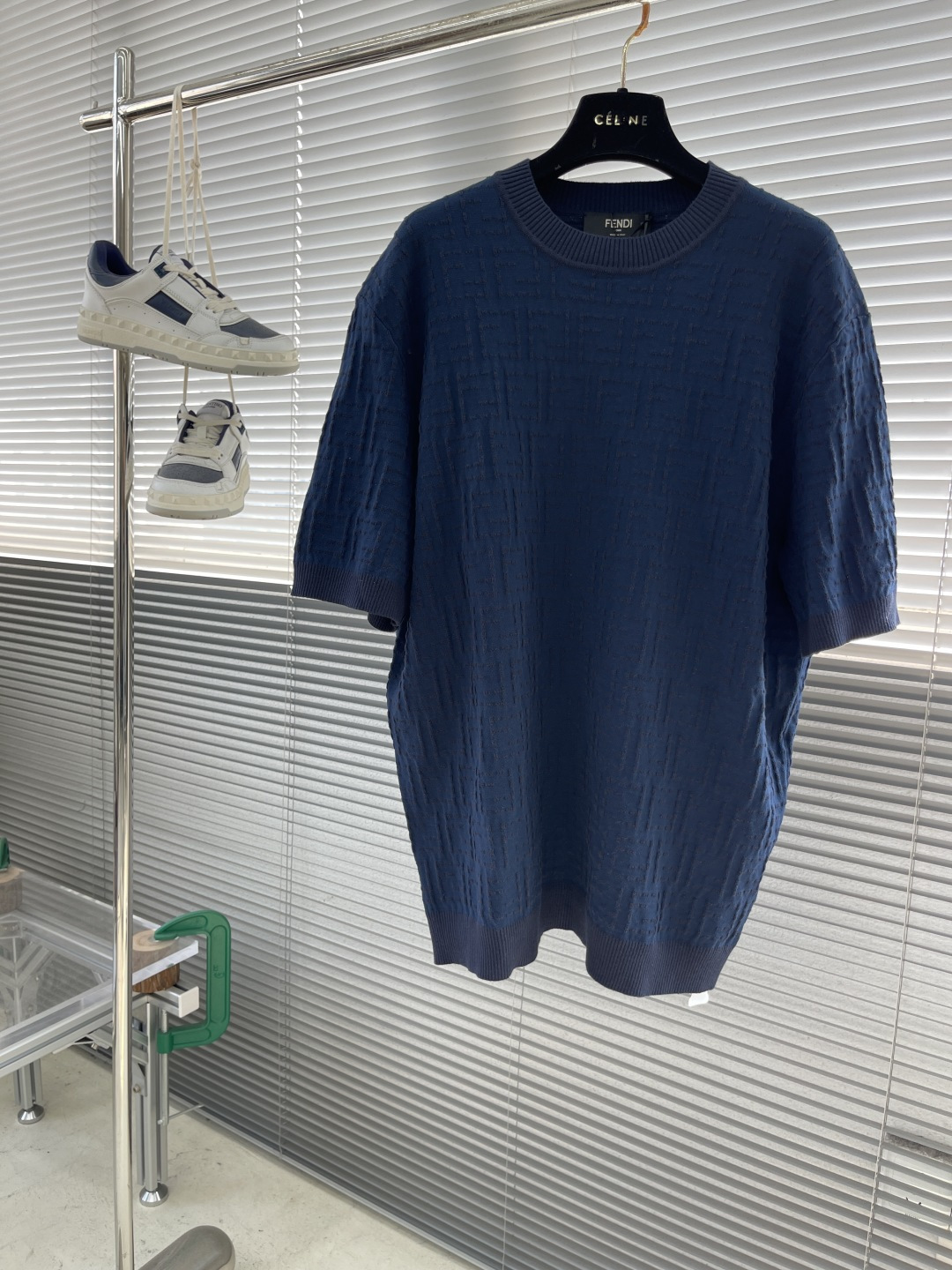 Fendi Men's Blue Cotton Blend Crewneck T-Shirt with Embossed Double F Logo