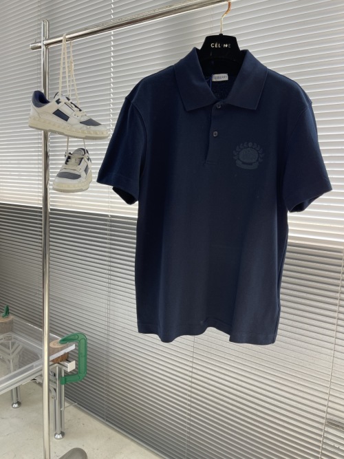 Burberry Men's Navy Blue Cotton Polo Shirt with Embroidered Logo 1 Burberry Men's Navy Blue Cotton Polo Shirt with Embroidered Logo