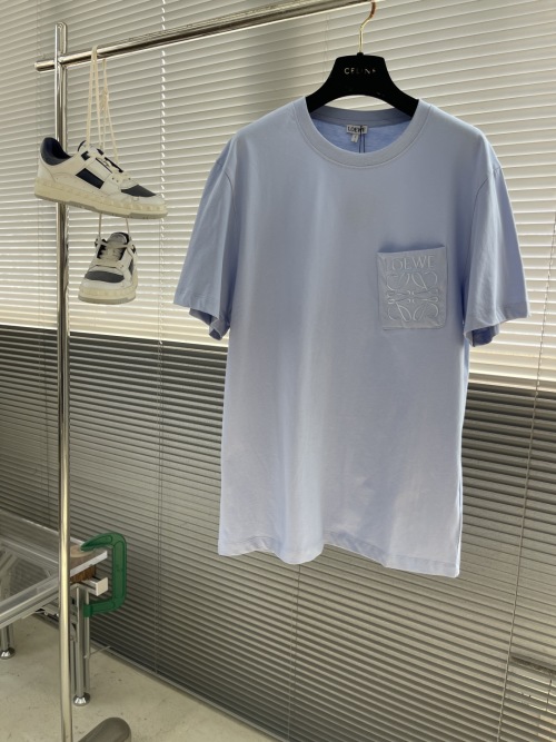Loewe Light Blue Cotton T-Shirt with Anagram Pocket Embroidery, Relaxed Fit 1 Loewe Light Blue Cotton T-Shirt with Anagram Pocket Embroidery, Relaxed Fit