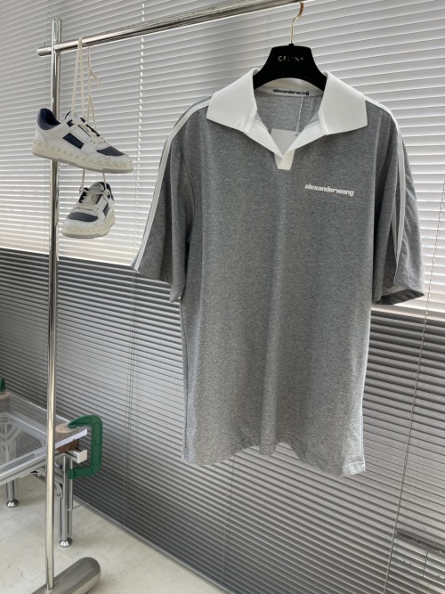 Alexander Wang Oversized Polo Shirt - Short Sleeve, Gray with White Accents 1 Alexander Wang Oversized Polo Shirt - Short Sleeve, Gray with White Accents