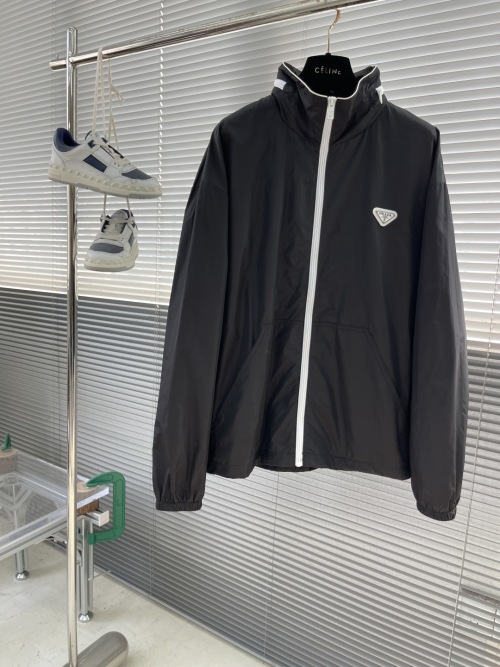 Prada Men's Black Re-Nylon Zip Front Stand Collar Lightweight Jacket 1 Prada Men's Black Re-Nylon Zip Front Stand Collar Lightweight Jacket
