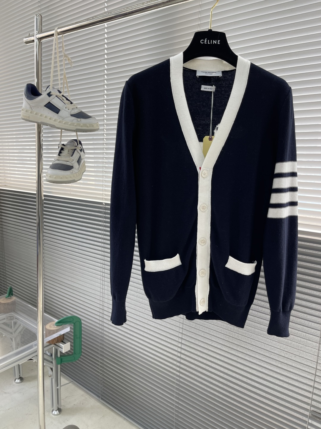 Thom Browne Classic Merino Wool Cardigan with Four-Bar Stripe Detail