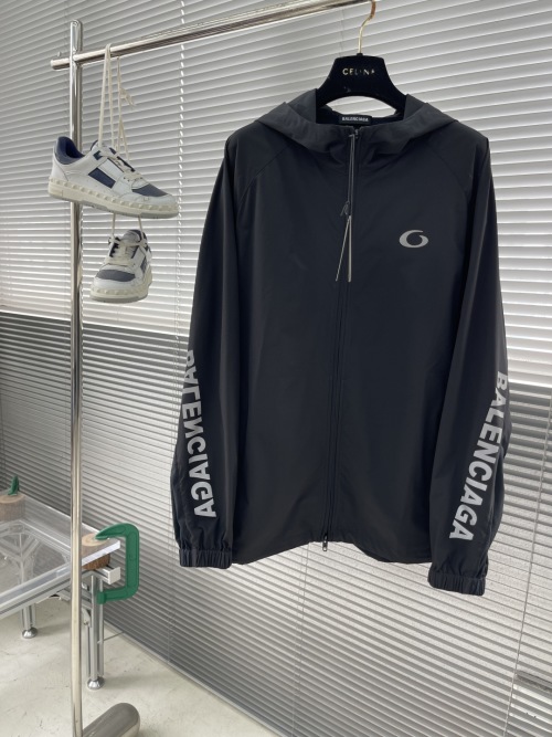 Balenciaga Men's Black Windbreaker Jacket with Logo Detail - Summer Outerwear 1 Balenciaga Men's Black Windbreaker Jacket with Logo Detail - Summer Outerwear